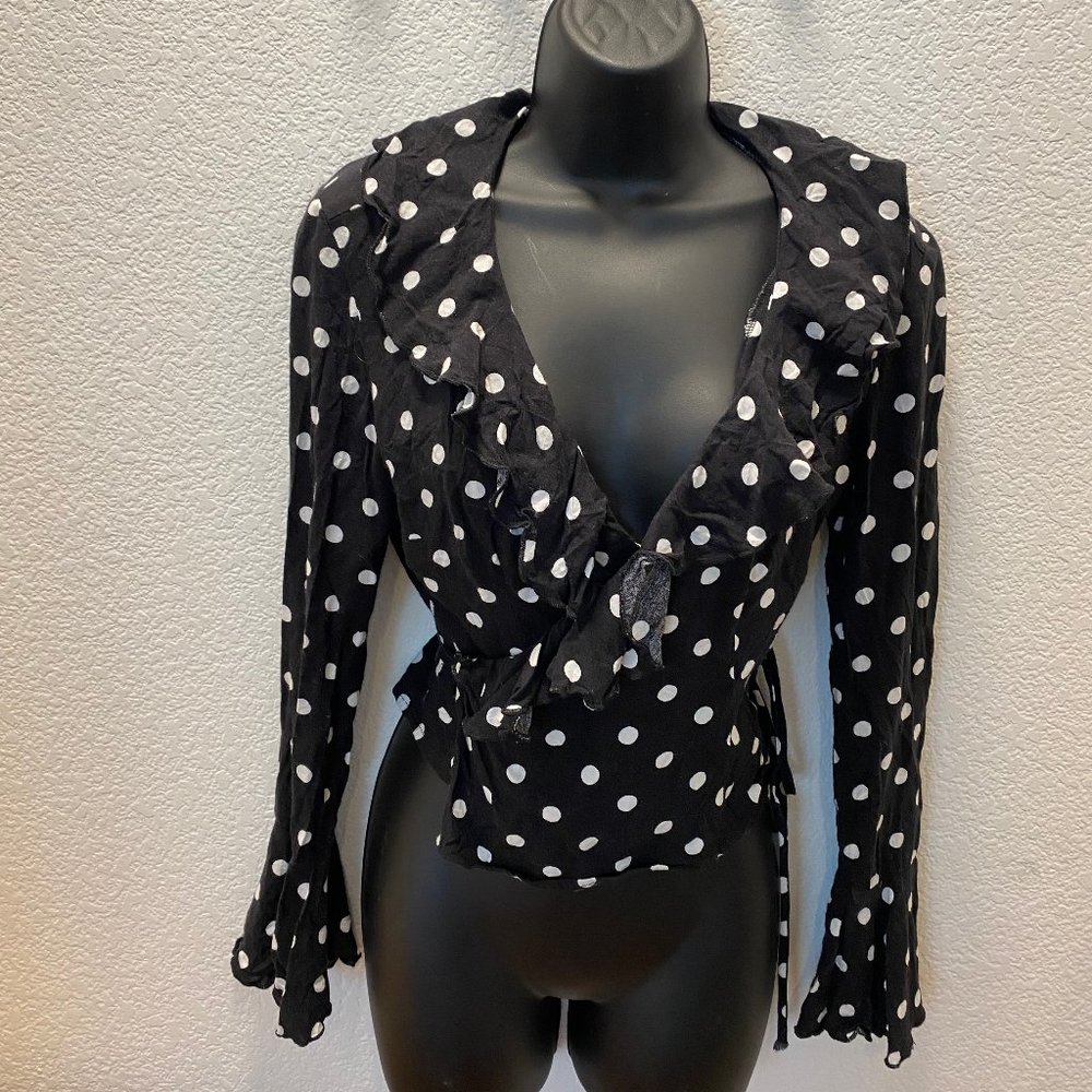 Lisa Says Gah polka dot wrap shirt SZ S